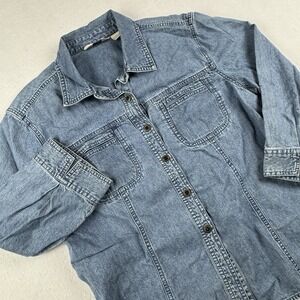 J. Jill Top M Denim Chambray Button Down Longsleeve‎ Pocket Casual